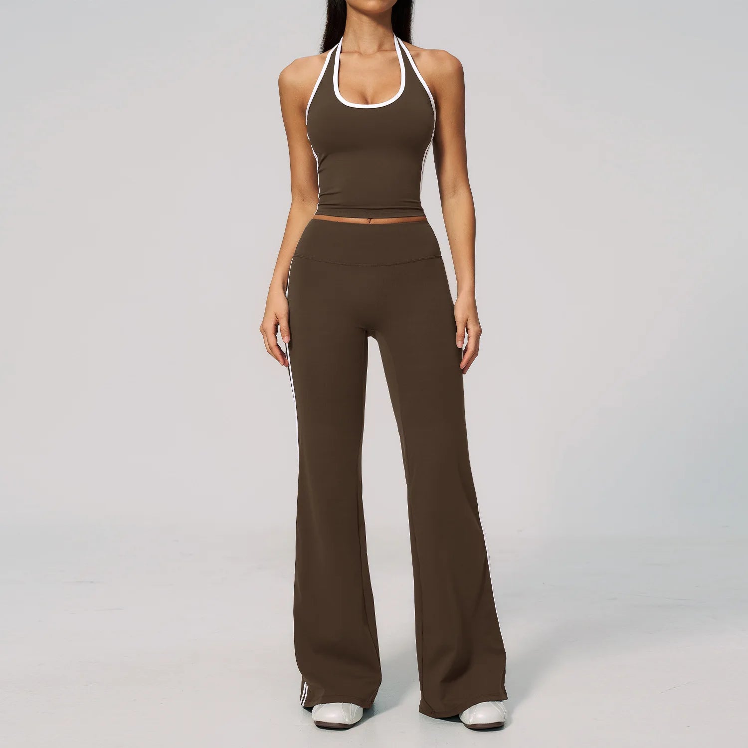 Women's Sleeveless Ruched Striped Yoga Set 2-Piece Breathable Seamless Sports Crop Top & Leggings Shorts Casual Fitness Summer