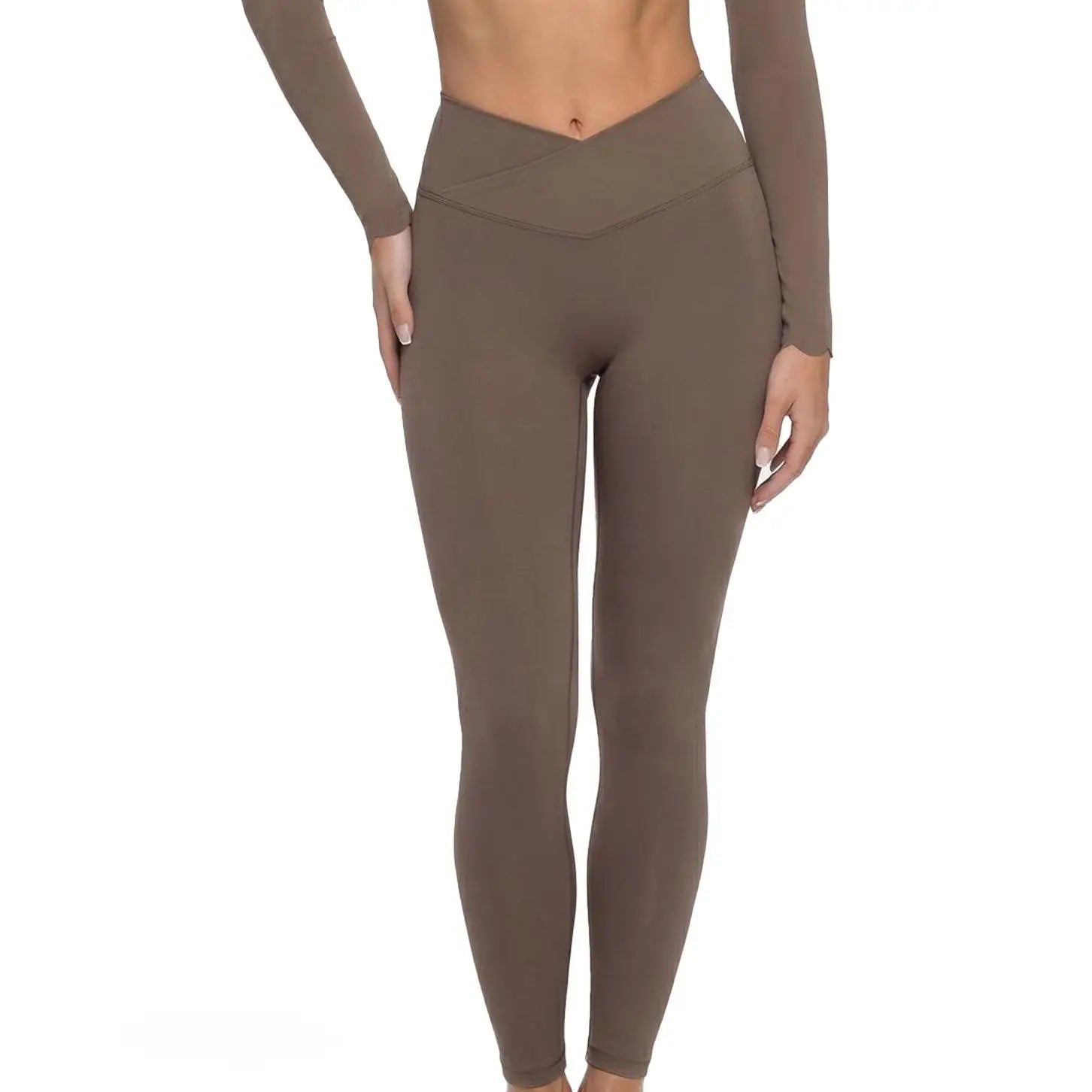 Yoga Set Women Long Sleeve Scalloped Halter Top Two Tone High Waist Leggings Activewear Workout Gym Custom Logo