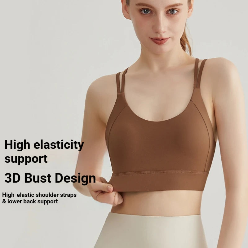 Women Strappy Back Sports Bra Adjustable Hook and Eye Closure Scoop Neck Gym Crop Top Criss Cross Back Yoga Bra