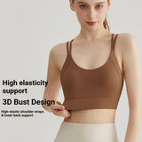 Women Strappy Back Sports Bra Adjustable Hook and Eye Closure Scoop Neck Gym Crop Top Criss Cross Back Yoga Bra
