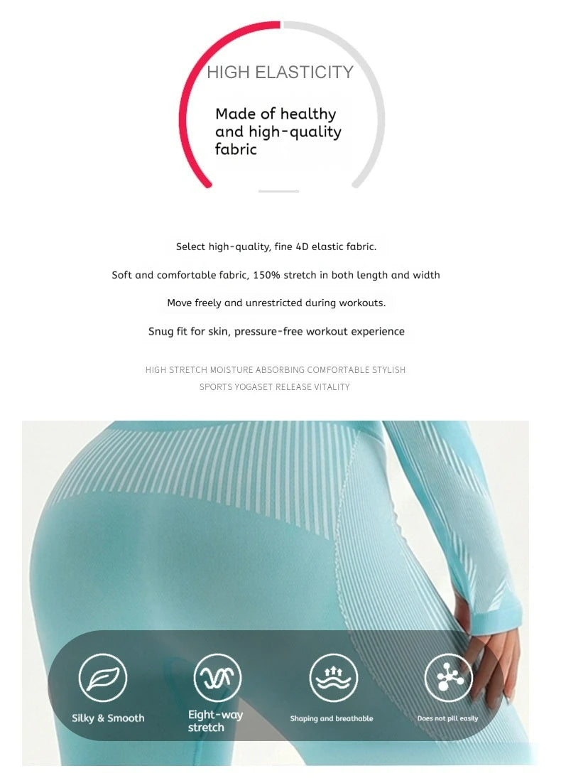 Summer New Seamless Lapel Long Sleeved Yoga Fitness Set, Slim Fit, Sexy, Moisture Wicking, Quick Drying Yoga Set Custom Logo