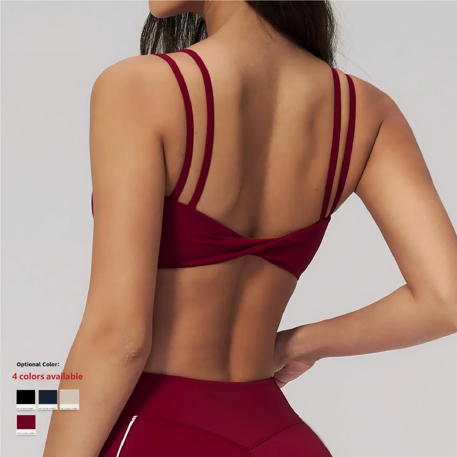Custom New Women's Plus Size Solid High Support Four-Way Stretch Breathable Reversible Yoga Sports Bra U-NECK Front Backless