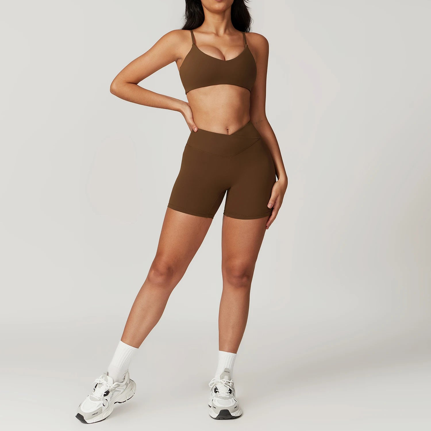 Factory Fitness Wear Quick Dry U Neck Sports Bra V Waist Hip Lift Yoga Shorts Recycled Square Back Fabric Gym Yoga Set