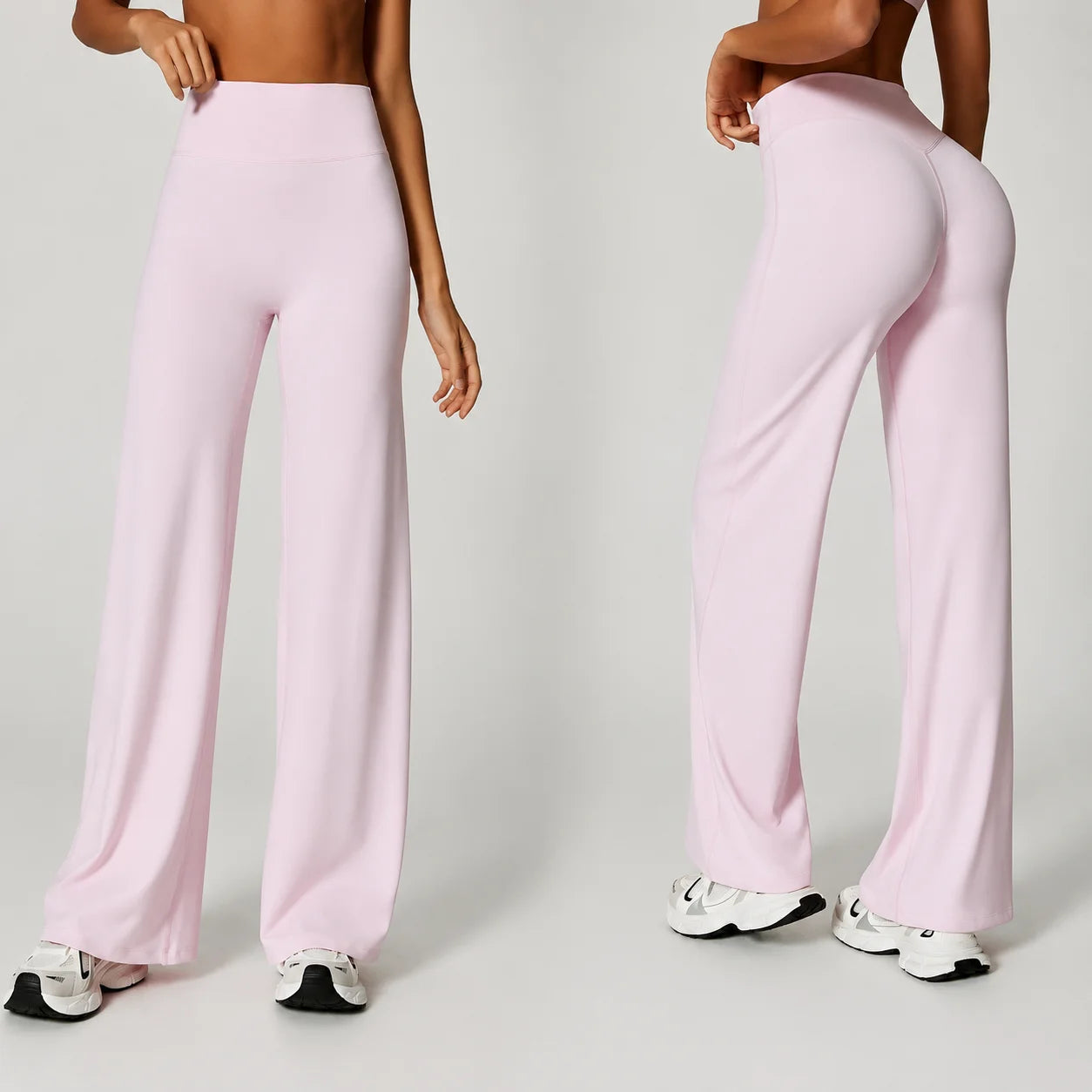 High-Waisted Wide-Leg Active Pants with Elastic Waist Four-Way Stretch Breathable Print for Workout & Casual Wear