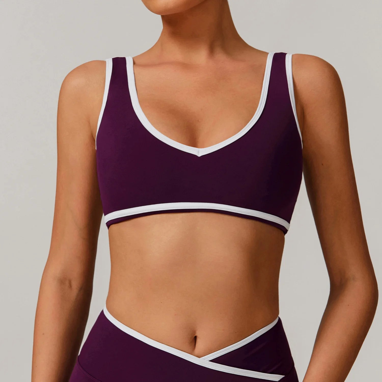 Sports Bra Seamless Ribbed Yoga Bra Women Spaghetti Strap V Neck Padded High Elasticity Fitness Workout Crop Top
