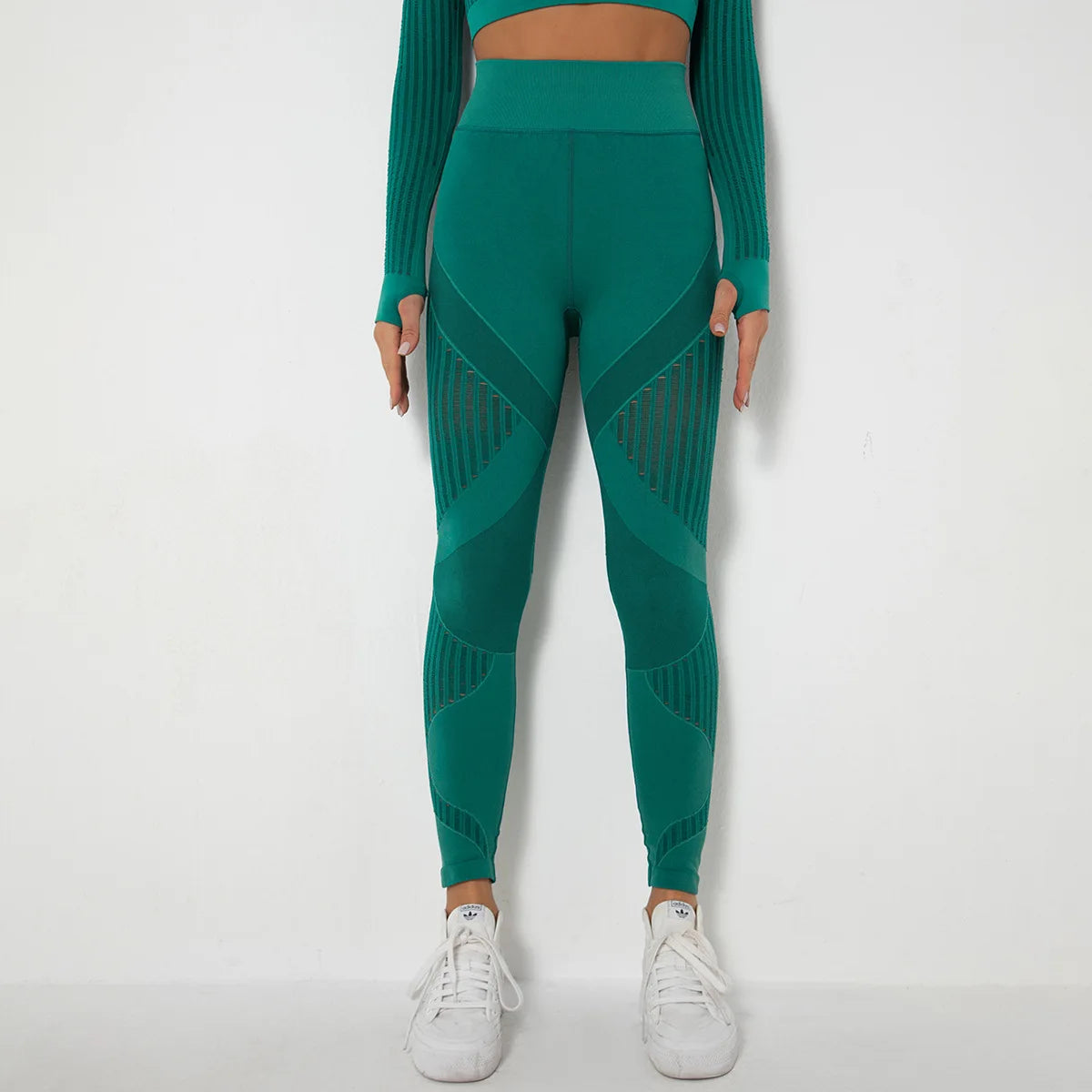 Wholesale High Waist Seamless Leggings Color Block Mesh Ribbed Panel Yoga Pants Women Booty Lift Gym Tights