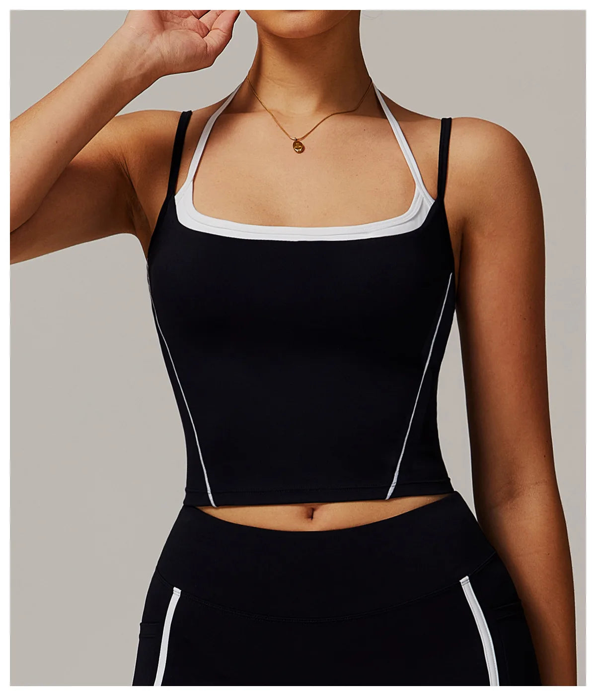 Yoga Tank Top Contrast Trim Halter Neck Sports Crop Top Women Quick Dry Breathable Gym Fitness Wear Custom Logo