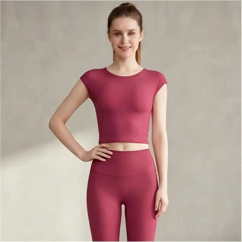 Women Solid 2 Piece Gym Set Front Open Back Crossover Crop Top High Waisted Leggings Workout Yoga Set OEM Custom Logo