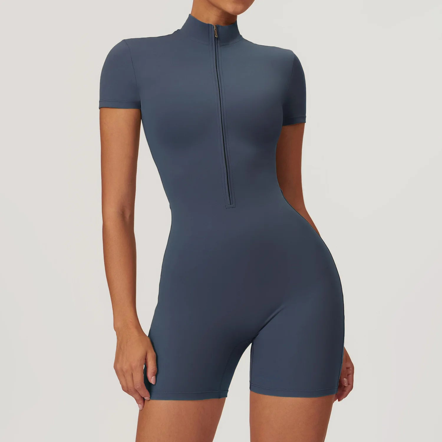 Women's  Yoga Jumpsuit Fitness Wear Short Sleeves Outfits Tracksuit Fitness Half-zip Romper Gym Sports Bodysuit