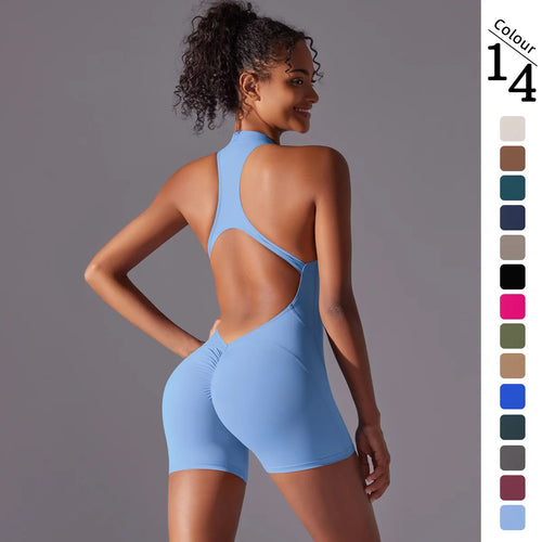 New Solid Color Breathable High-strength Spandex/Nylon Racerback Backless Yoga Fitness Sports 2-Piece Set