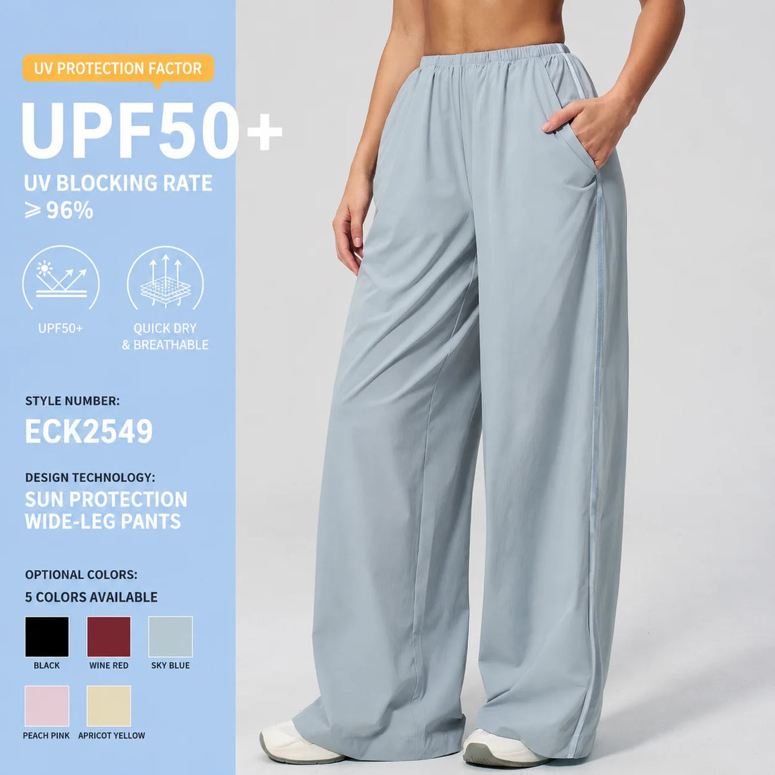 Custom Women Solid Quick Dry Yoga Leggings UV Protection Wide Leg Casual Pants High Elastic Waist Pocket Outdoor Yoga Pants