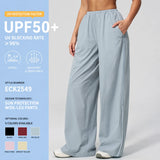 Custom Women Solid Quick Dry Yoga Leggings UV Protection Wide Leg Casual Pants High Elastic Waist Pocket Outdoor Yoga Pants