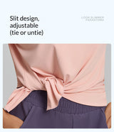 Loose-fitting yoga top for running, sports, and outdoor wear,Spandex/Polyester Split Loose Yoga Running Sports Fitness Top