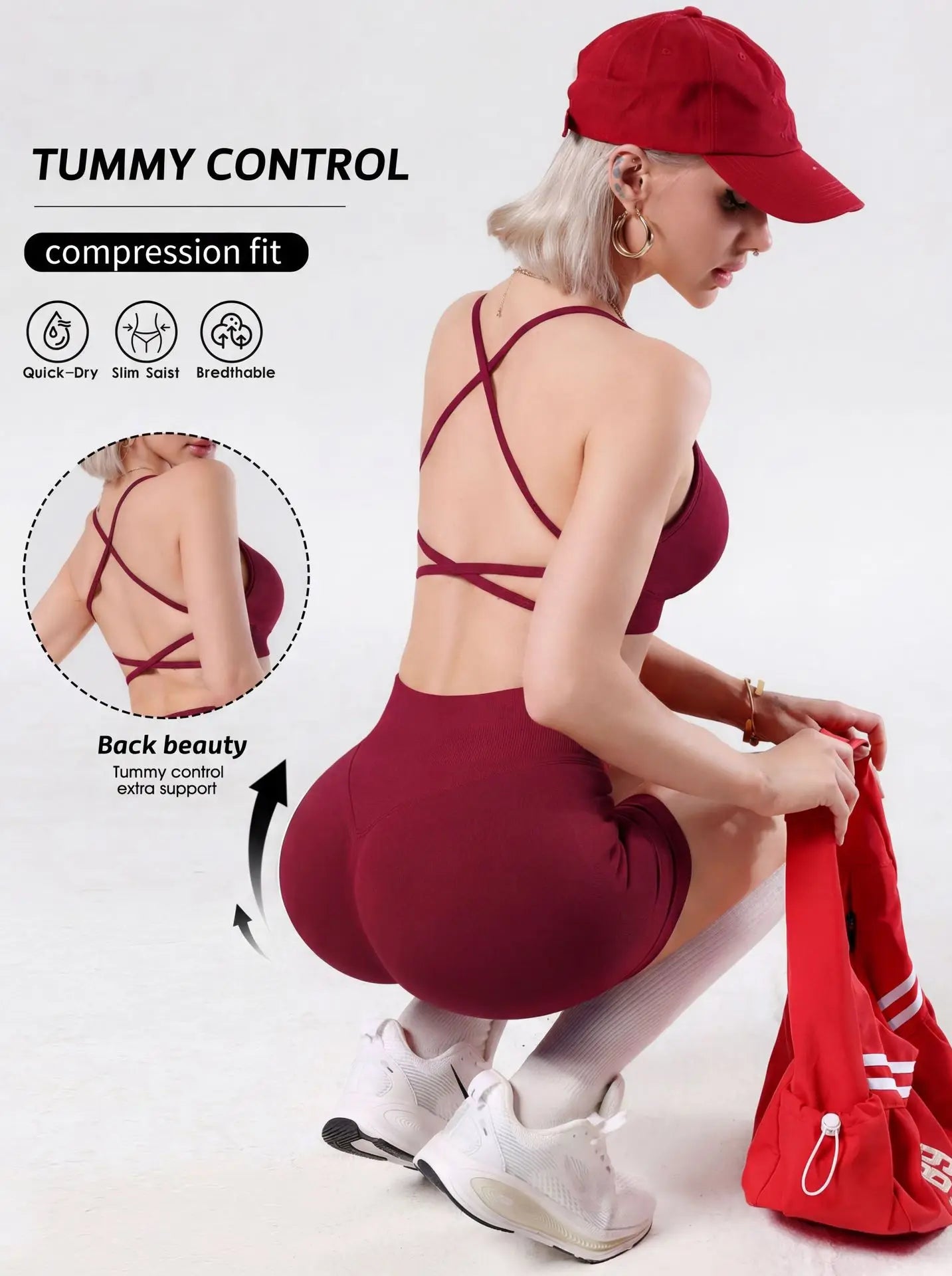 Women Lightweight Reversible Sports Bra Shorts Sets Quick Dry Seamless Yoga Bra High Impact Shock-proof Cross Back  Sport Bra