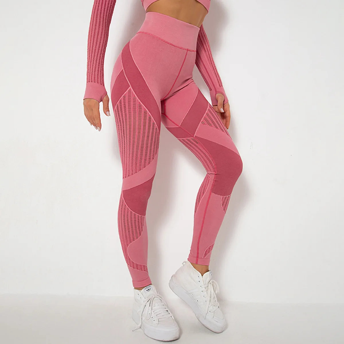 Wholesale High Waist Seamless Leggings Color Block Mesh Ribbed Panel Yoga Pants Women Booty Lift Gym Tights