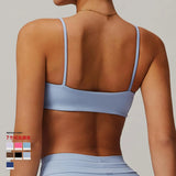Yoga Crop Top Custom Logo Spaghetti Strap Square Neck Low Back Women Sports Bra Padded Gym Workout Bralette