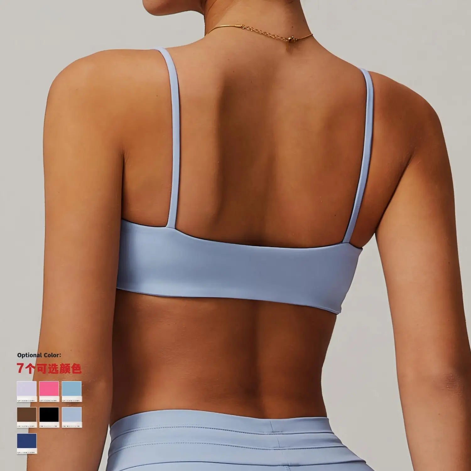 Yoga Crop Top Custom Logo Spaghetti Strap Square Neck Low Back Women Sports Bra Padded Gym Workout Bralette