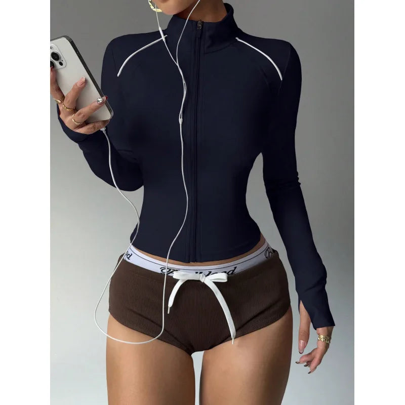 Breathable Reflective Running Gym Sport Jacket Slim Fit Yoga Jacket Full Zip Long Sleeve Workout Top Custom Logo