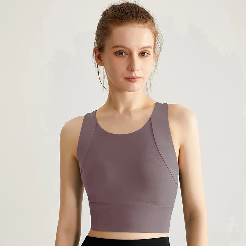 OEM Custom Logo Racerback Sports Bra Women High Support Seamless Gym Crop Tank Top Workout Activewear Vest
