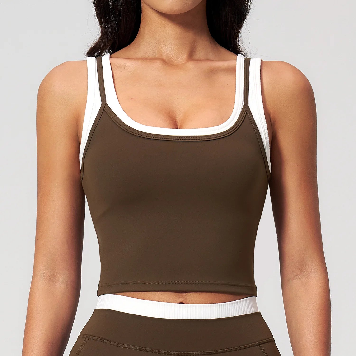 Yoga Tank Top Stitched Vest Faux Two Piece Women Sports Bra Double Strap Gym Fitness Crop Top Quick Dry Custom Logo
