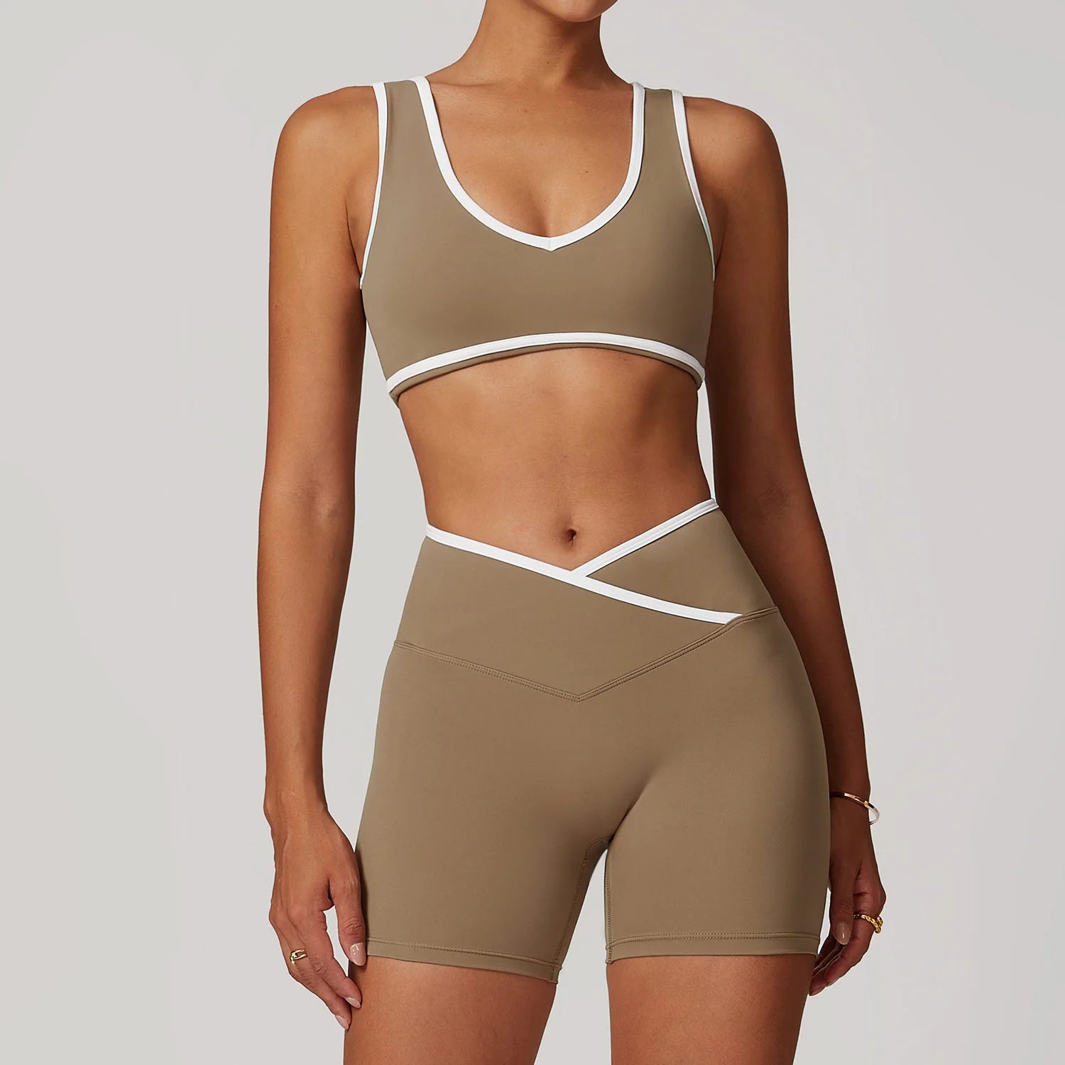 Sports Bra Seamless Ribbed Yoga Bra Women Spaghetti Strap V Neck Padded High Elasticity Fitness Workout Crop Top