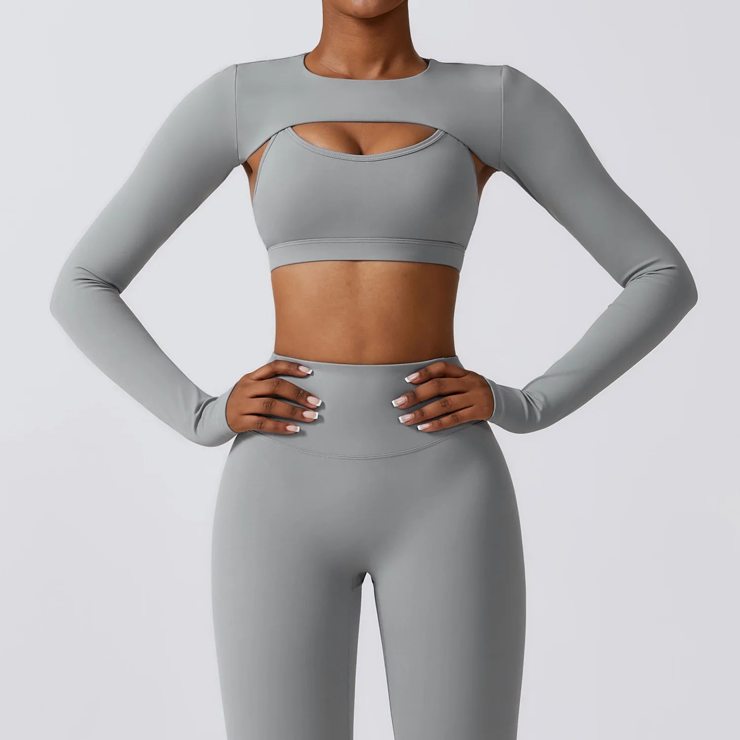 Gym Fitness Sets Women High Quality Sports Outfit Scrunch Leggings Bra Front Quick Dry Spandex/Nylon Skinny Fit Long Sleeve