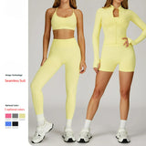 Women's Seamless 5-Piece Spandex/Nylon Yoga Workout Set Sports Bra High Waist Leggings Breathable Shorts Gym Fitness Wear
