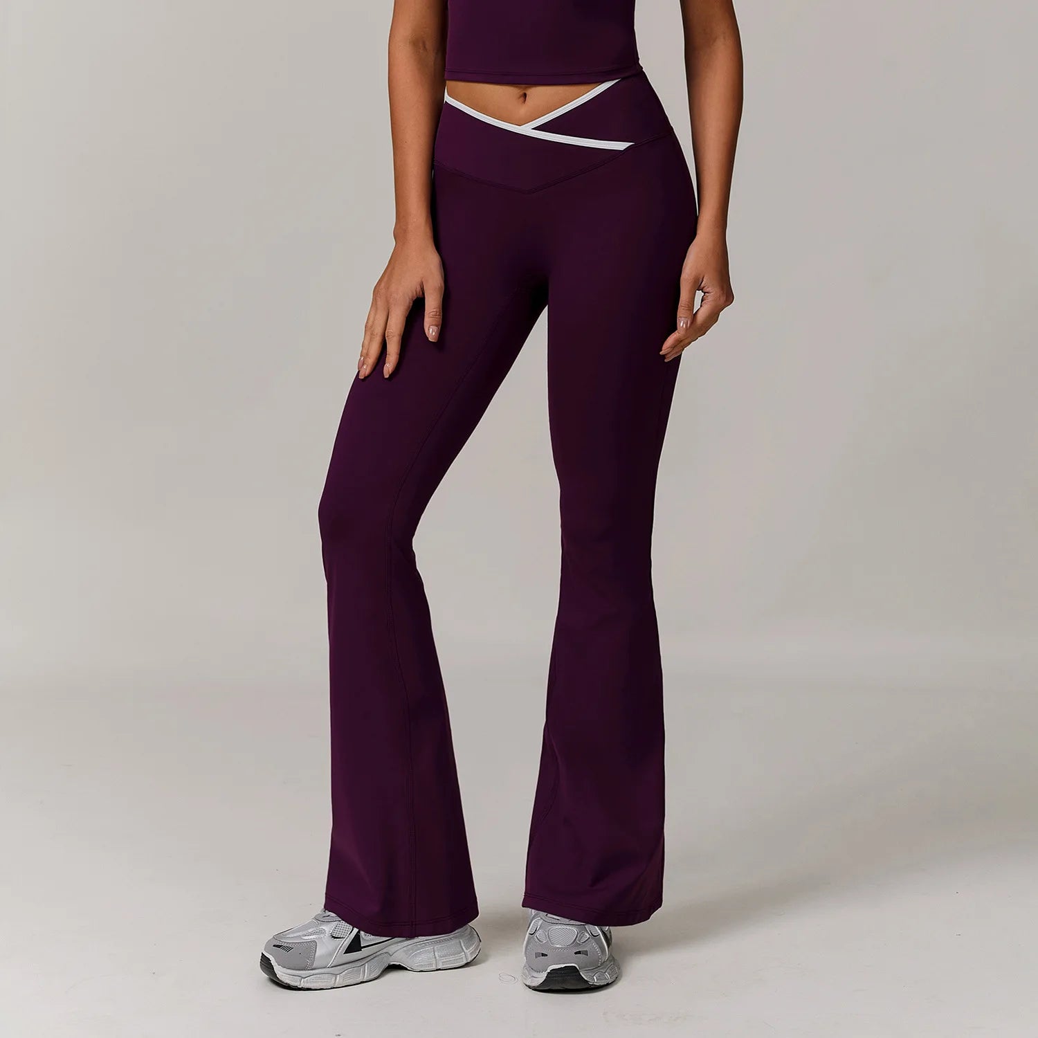 Factory Women Yoga Pants Naked Feel Flare Leggings High Waist Crossover Workout Pants Slim Fit Fitness Trousers