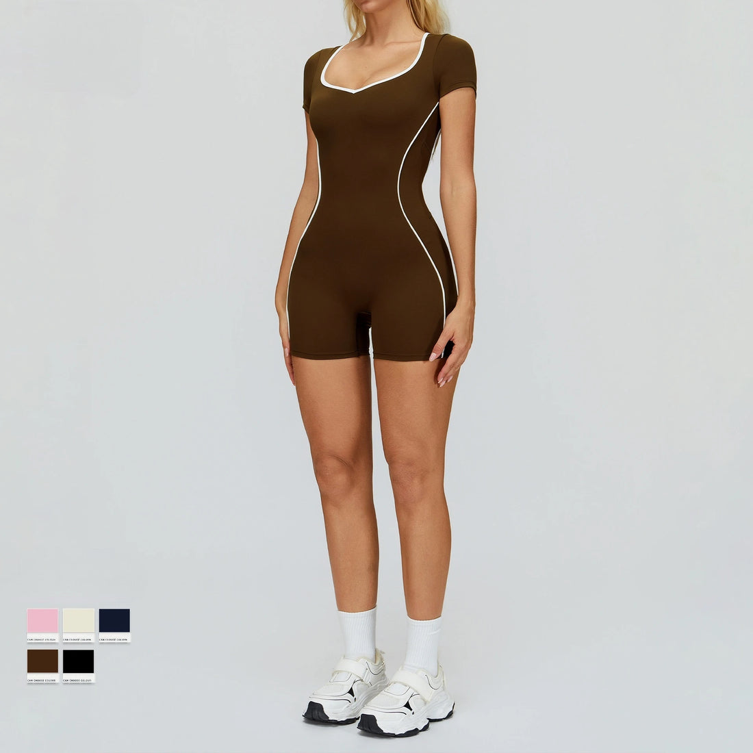Custom Logo Yoga Bodysuit Workout Romper Backless Women One Piece Jumpsuit Contrast Trim Gym Fitness Wear Quick Dry