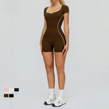 Custom Logo Yoga Bodysuit Workout Romper Backless Women One Piece Jumpsuit Contrast Trim Gym Fitness Wear Quick Dry