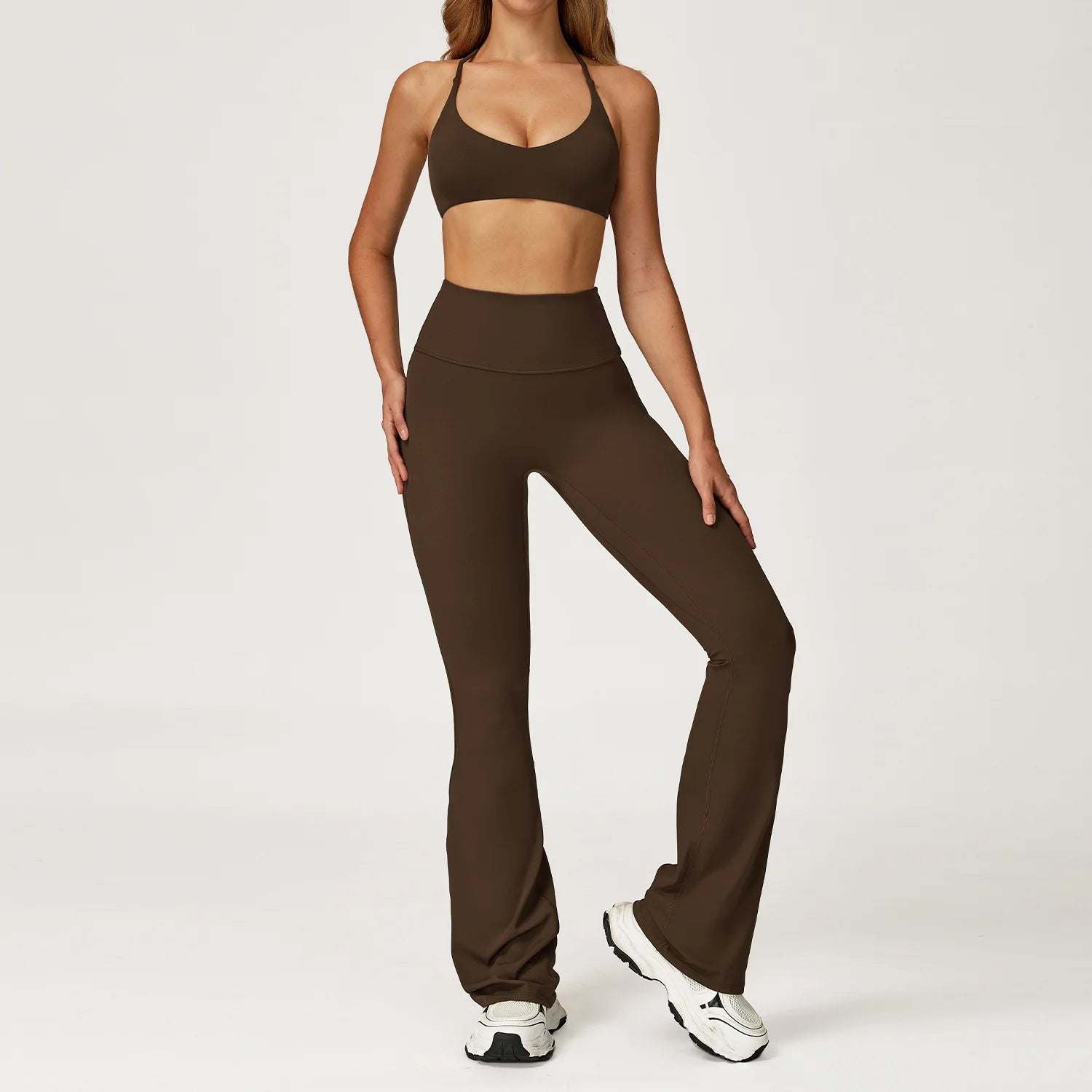 Breathable Women Running Yoga Wear Workout Long Sleeve T-Shirts Yoga Sports Crop Tops Flared Pants Bra Yoga Sets Custom