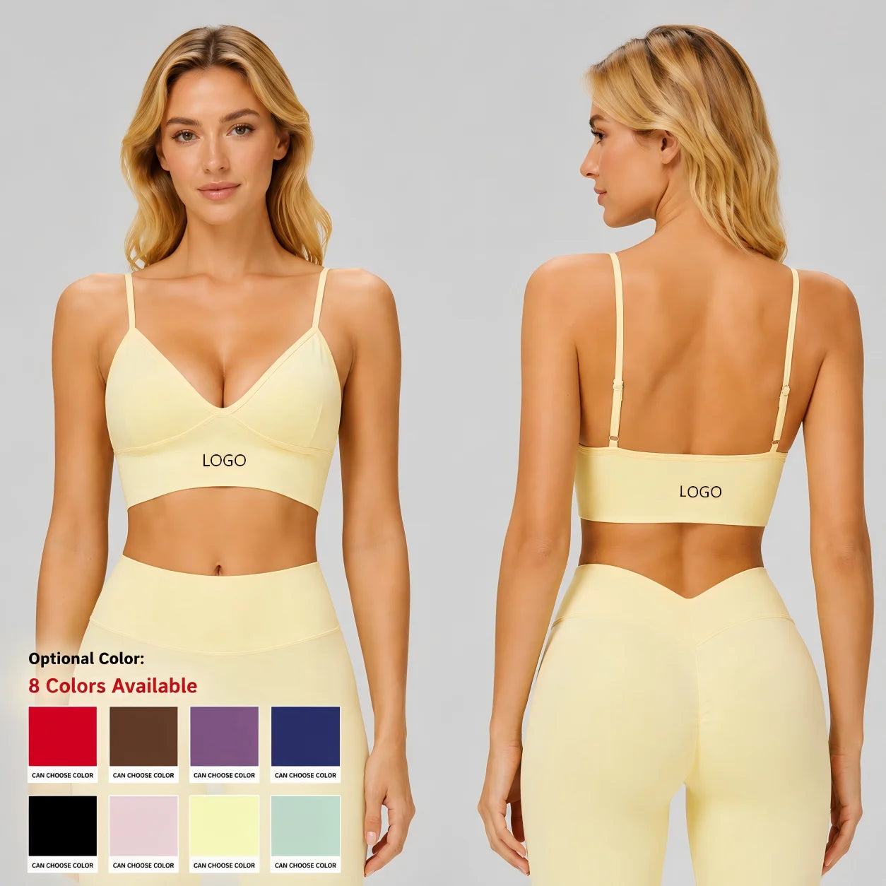 Sports Bra Women Backless Yoga Bra Spaghetti Strap Hollow Square Back Crop Top Custom Logo Removable Padded Bralette