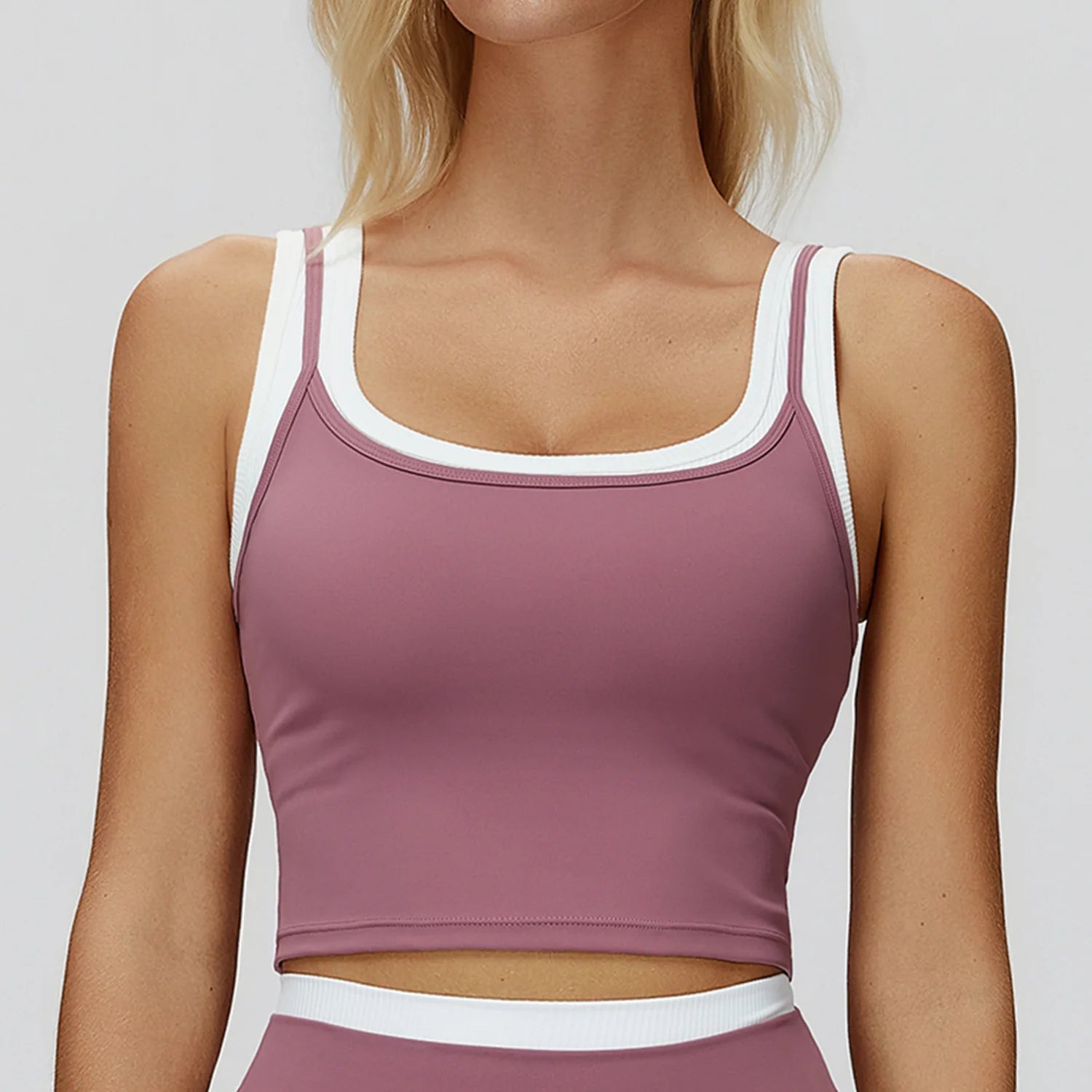 Yoga Tank Top Stitched Vest Faux Two Piece Women Sports Bra Double Strap Gym Fitness Crop Top Quick Dry Custom Logo