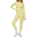 Custom Logo Yoga Set Long Sleeve 2 Piece Workout Set Women High Waist Leggings Shorts Gym Fitness Wear  Quick Dry