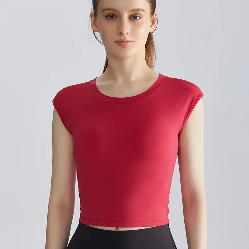 Custom Logo Women Open Back Yoga Top Cap Sleeve Backless Gym Shirt Twist Crossover Short Sleeve Workout Activewear T Shirt