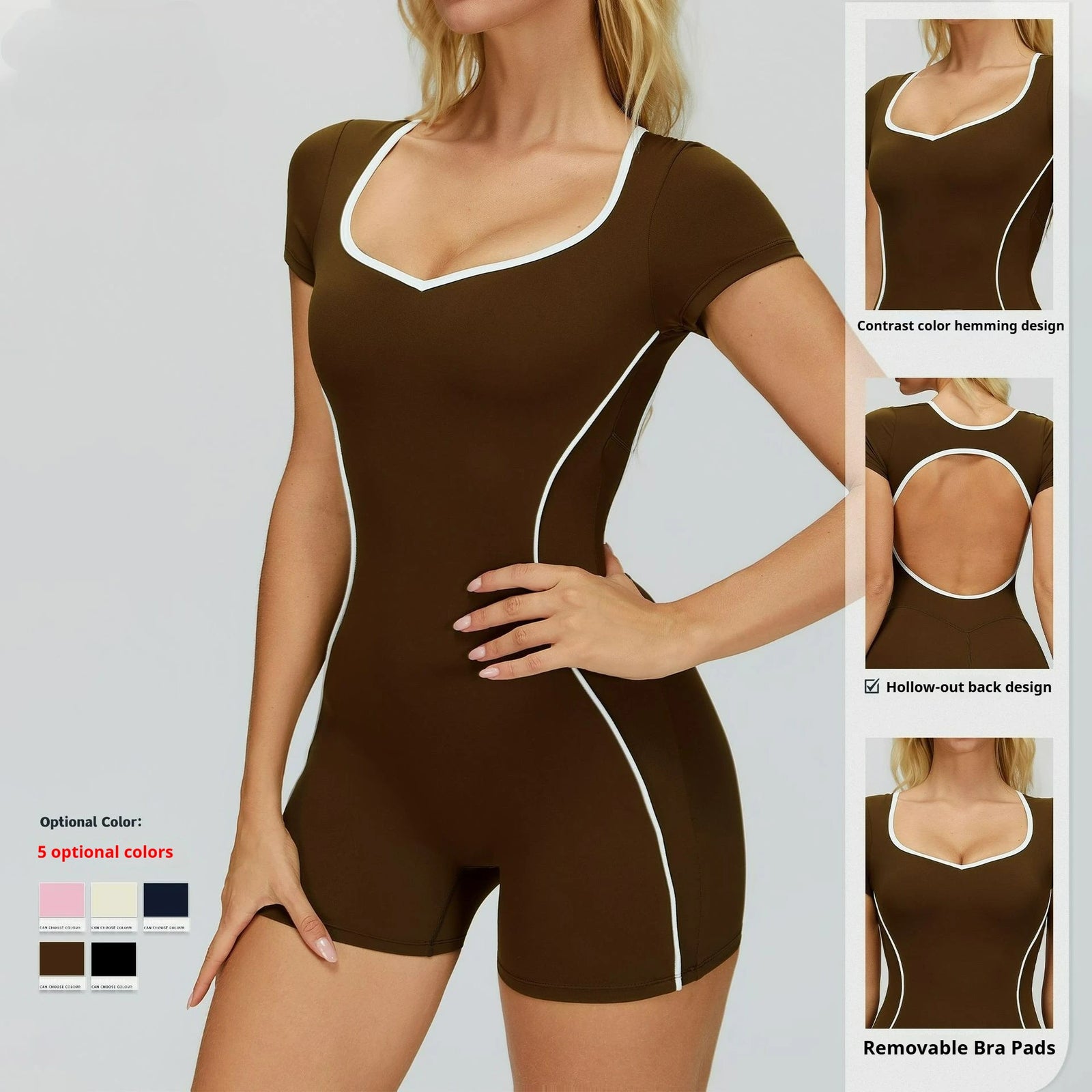 Women's Hollow Out Back Yoga Jumpsuit Bodysuit - Contrast Color Naked Feel  Custom Yoga Fitness Sports Wear for Running Gym
