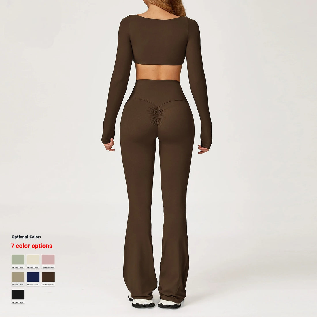 Breathable Women Running Yoga Wear Workout Long Sleeve T-Shirts Yoga Sports Crop Tops Flared Pants Bra Yoga Sets Custom
