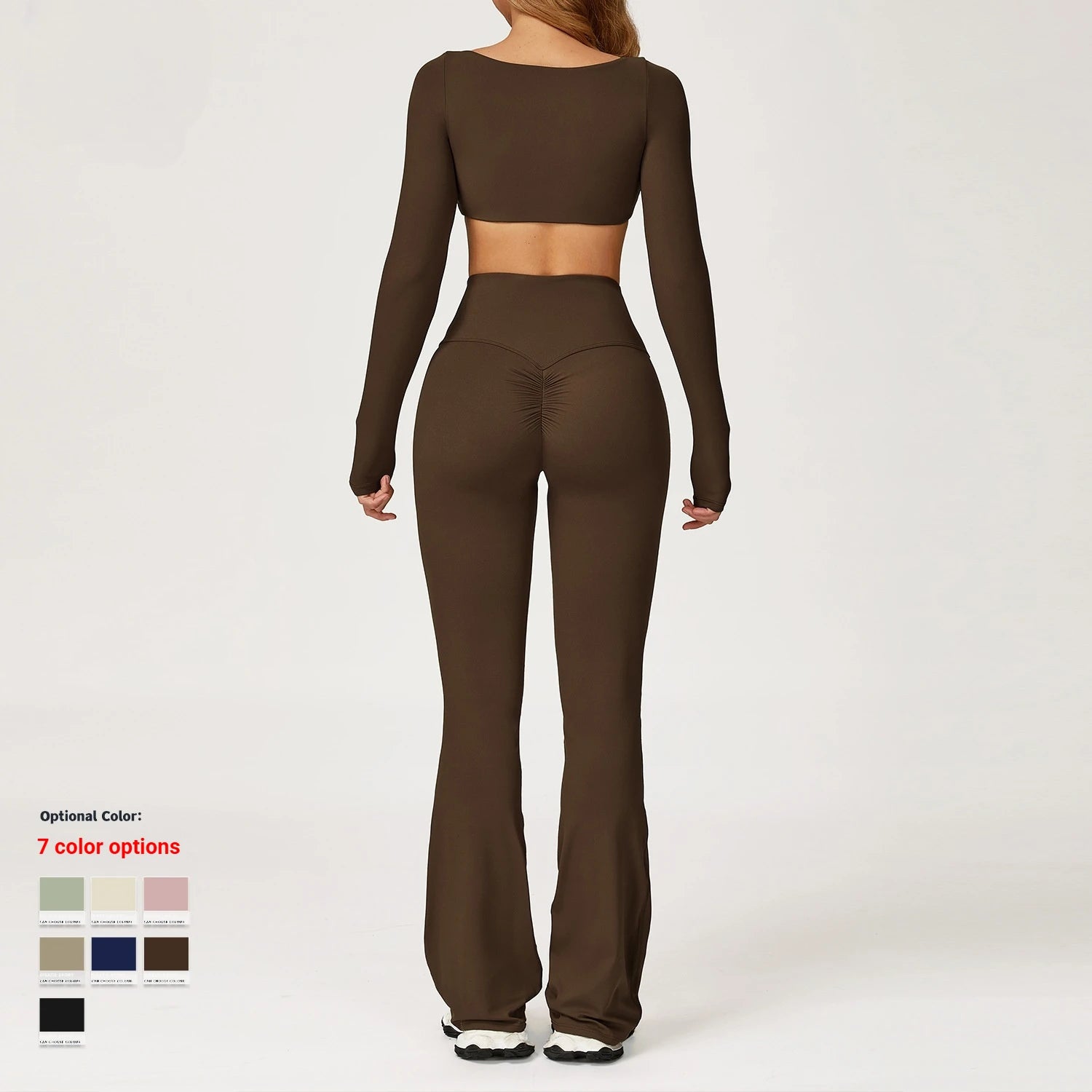 Breathable Women Running Yoga Wear Workout Long Sleeve T-Shirts Yoga Sports Crop Tops Flared Pants Bra Yoga Sets Custom