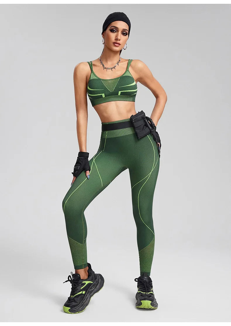 Seamless Women's Sports Yoga Camisole, Shock-absorbing Without Steel Ring Underwear, High Elasticity Yoga Fitness Shorts Set