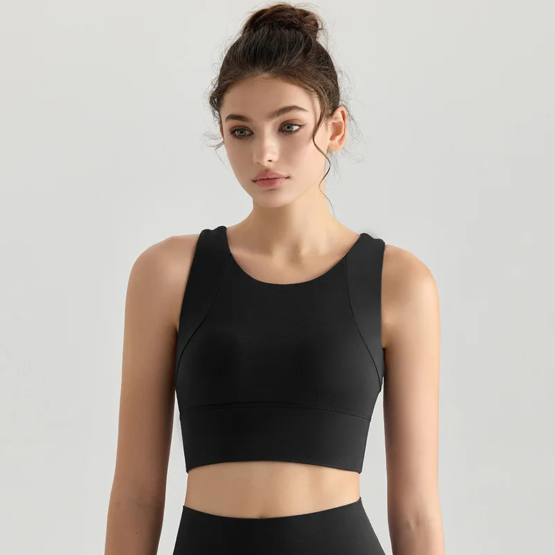 OEM Custom Logo Racerback Sports Bra Women High Support Seamless Gym Crop Tank Top Workout Activewear Vest