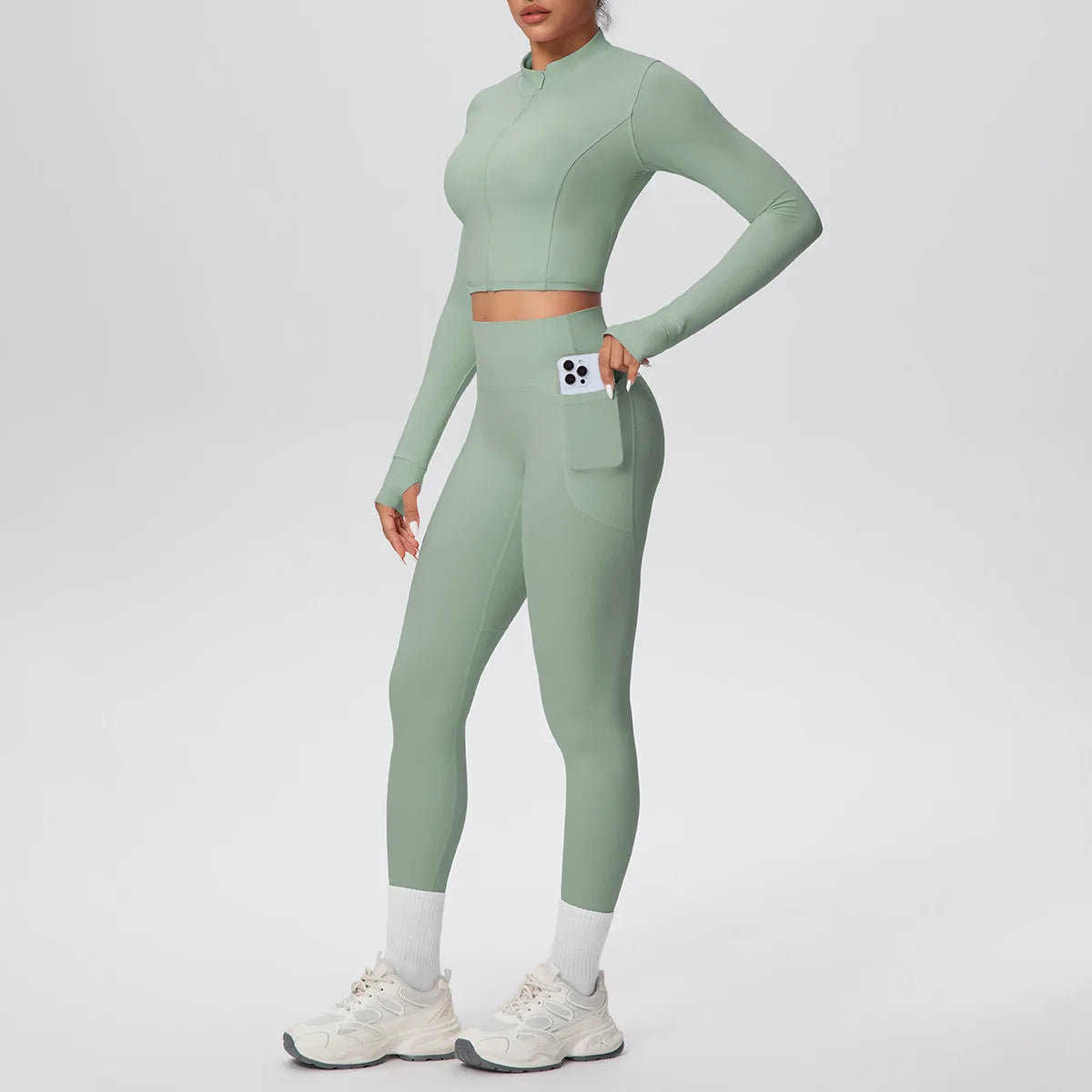 Yoga Set with Pocket Fitness Gym Clothing Leggings Women Workout Outfit 2 Piece Halter Neck Custom Sports Pilates Custom Logo