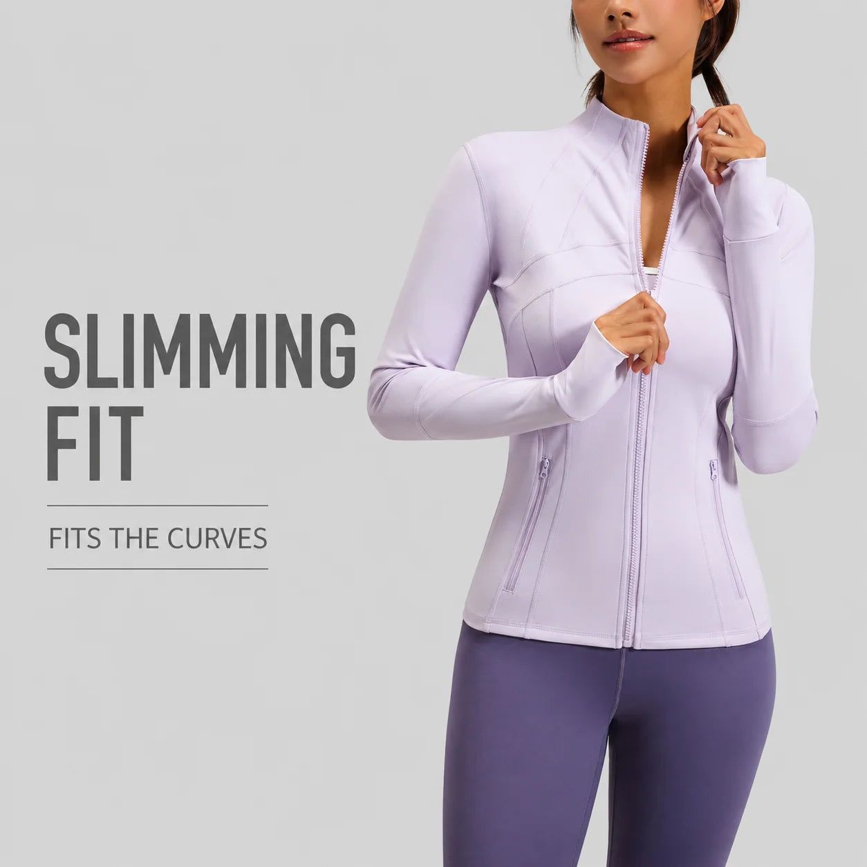 Yoga Jacket Women Slim Fit Sports Jacket Full Zip Running Workout Fitness Wear Curved Seam Lines Custom Logo