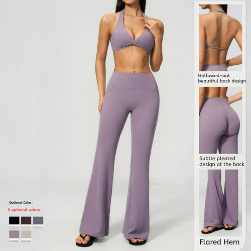 Custom Logo Women's Yoga Set 2-Piece V-Shaped High Waist Butt Lifting Ruched Quick Dry Fitness Workout Gym Set XS