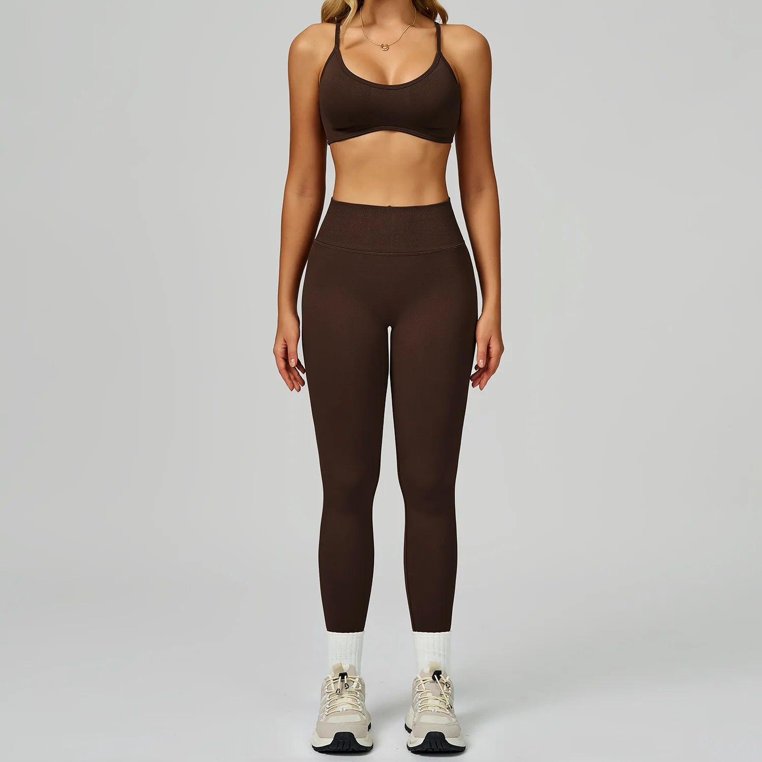 Wholesale Seamless Solid Sports Top Tight Scrunch Butt High Waist Elastic Waist Shorts Front 3 Piece Sportswear Gym Fitness Yoga