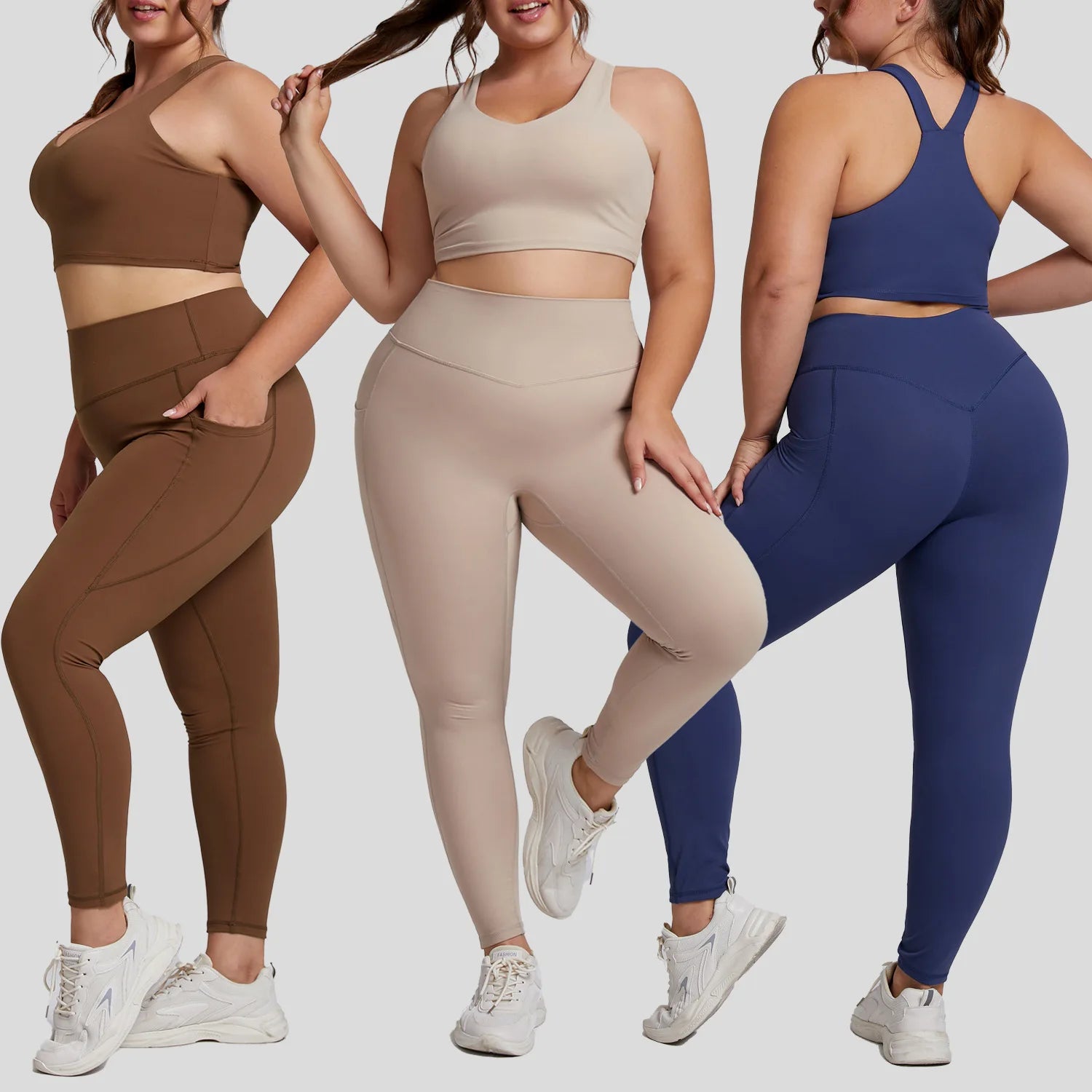 Custom XXXL Plus Size Active Sportswear Sports Bra High Waist High Elastic Pocket Yoga Pants Leggings Gym Fitness Sets