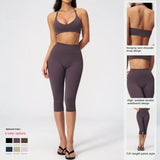 Factory  2 Pieces Crop Capri Leggings Inseam 38cm and and V Neck Halter Sport Bra for Yoga Fitness Activewear Custom Logo
