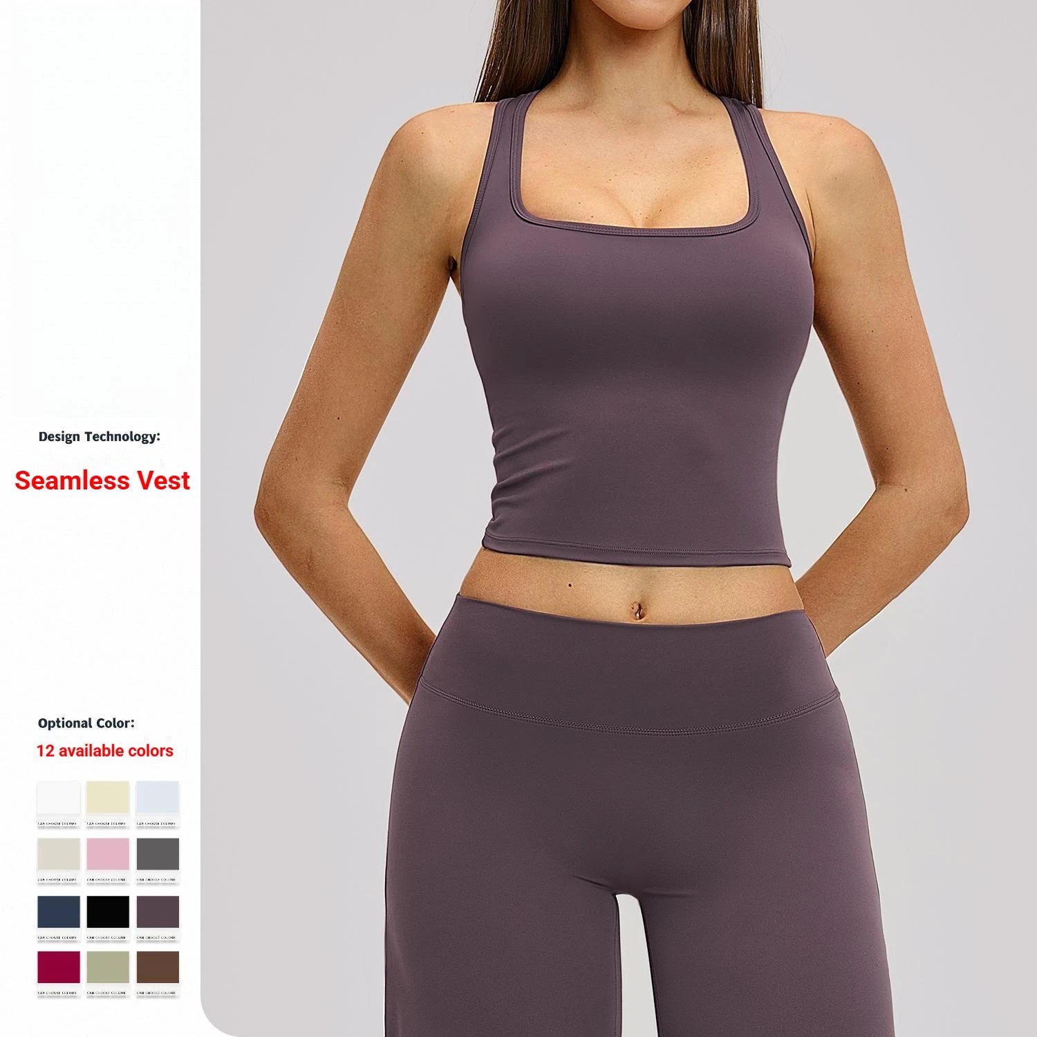 Women Square Neck Yoga Tank Top Padded Workout Gym Crop Top Athletic Compression Camisole Sleeveless Vest Custom Logo
