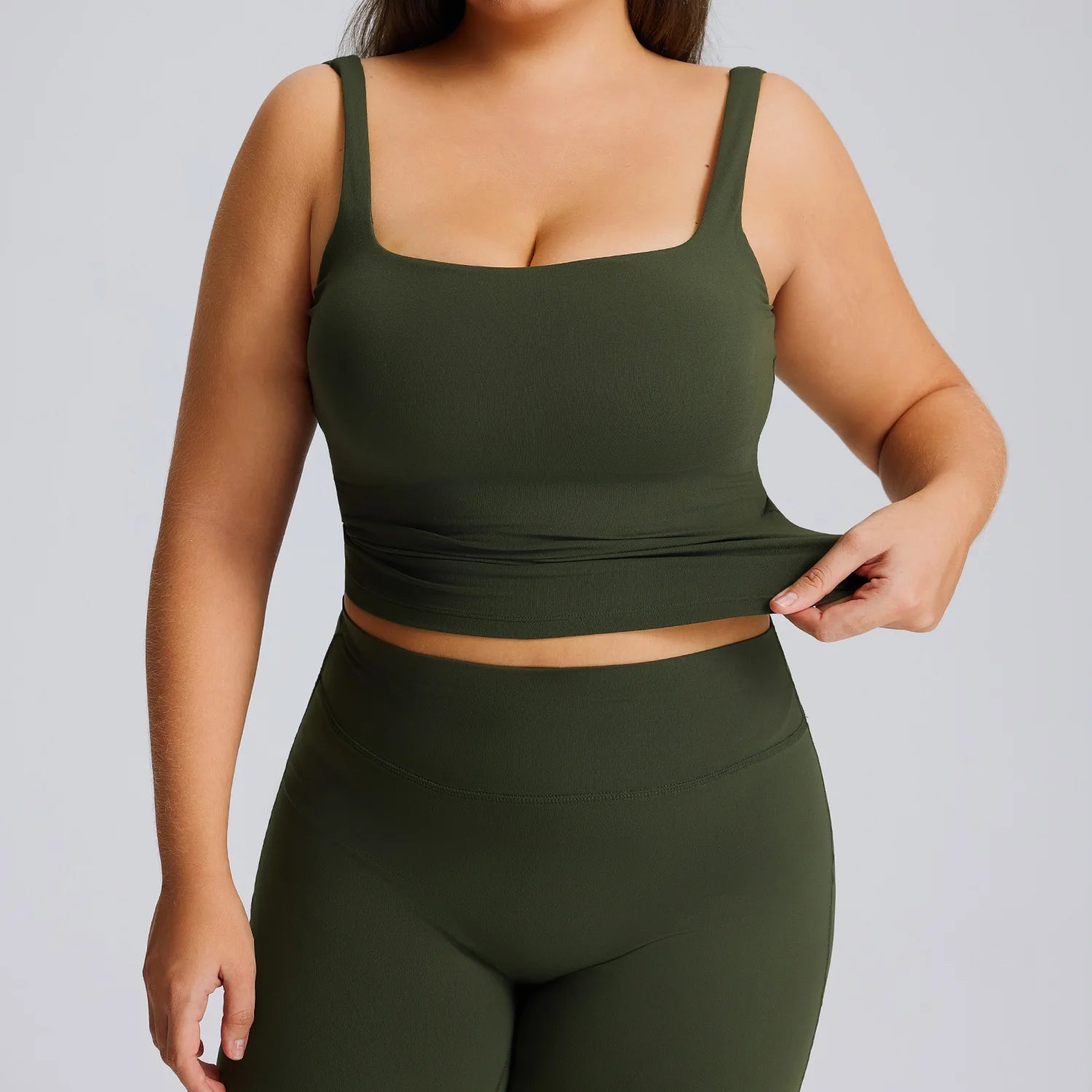 2026 Custom Plus Size Women's Gym&Yoga Sets Sleeveless Activewear Square Neck Top High Waist Wide Leg Flare Pants Fitness Sets