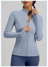 Yoga Jacket Women Slim Fit Sports Jacket Full Zip Running Workout Fitness Wear Curved Seam Lines Custom Logo