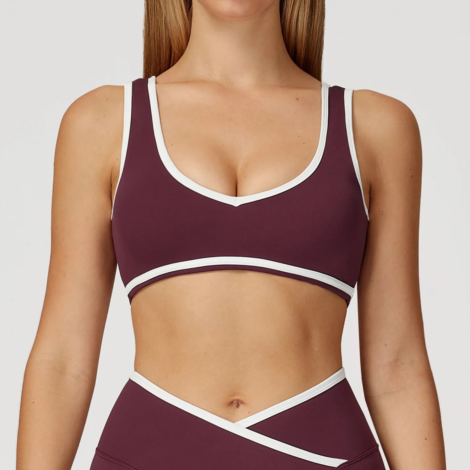 Sports Bra Seamless Ribbed Yoga Bra Women Spaghetti Strap V Neck Padded High Elasticity Fitness Workout Crop Top